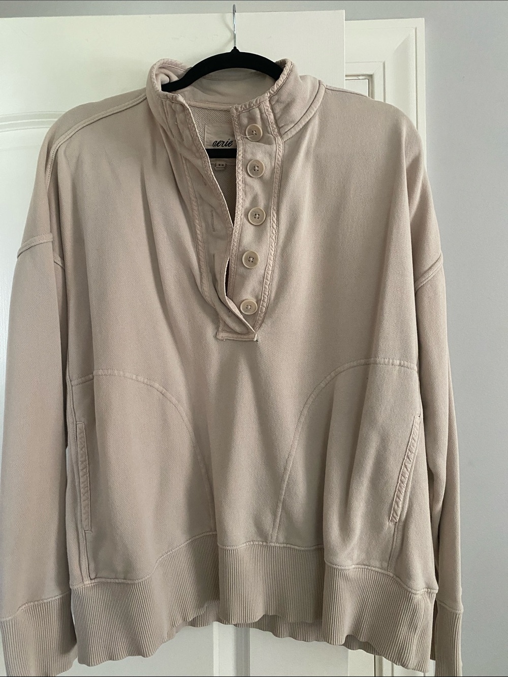 aerie Women's Button-Front Cowl Pullover Sweater in Light Beige